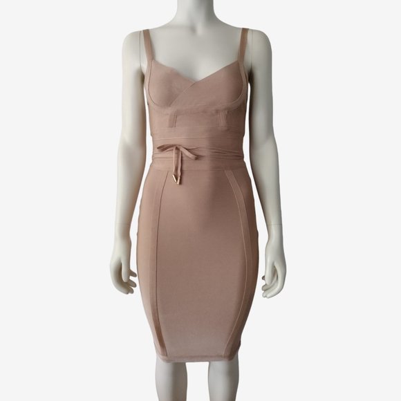 Fashion Nova Nude String Belt Sweetheart Neck Bodycon Bandage Dress - Picture 5 of 14
